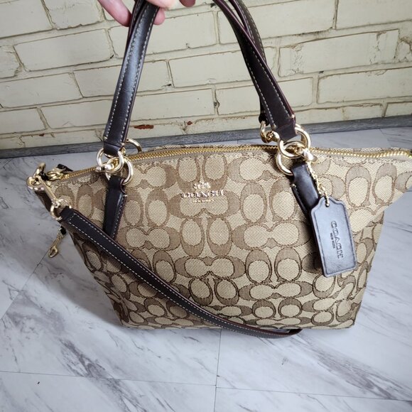 Coach Kelsey Jacquard Khaki Crossbody Bag Purse - Picture 3 of 16